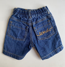 Load image into Gallery viewer, Bonds baby size 3-6 months blue denim elastic waist shorts, VGUC
