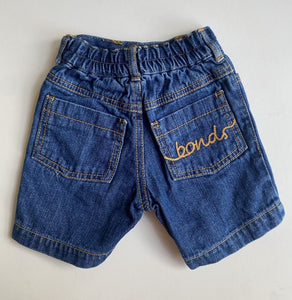 Bonds baby size 3-6 months blue denim elastic waist shorts, VGUC