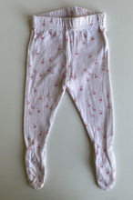 Load image into Gallery viewer, Bebe by Minihaha baby girl size 3-6 months pink swans footed leggings pants VGUC
