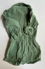 Load image into Gallery viewer, H&amp;T kids girls toddler size 2 olive green button up collared jumpsuit, VGUC
