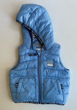 Load image into Gallery viewer, C&amp;A baby size 3-6 months pale blue hooded puffer vest zip, VGUC
