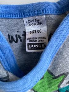 Bonds baby size 3-6 months grey wrap one-piece blue green stars, VGUC