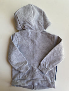 Fox & Finch baby size 18-24 months grey denim hooded jumper, VGUC