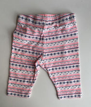 Load image into Gallery viewer, Marie Claire baby girl size 0-3 months pink grey patterned hearts leggings, EUC
