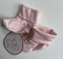 Load image into Gallery viewer, Gaia baby girl one size pink white stripe organic cotton booties, BNWT
