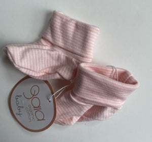 Gaia baby girl one size pink white stripe organic cotton booties, BNWT