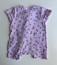 Load image into Gallery viewer, Seed baby girl size newborn purple floral romper one-piece, VGUC
