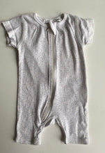 Load image into Gallery viewer, Purebaby baby size 0-3 months romper one-piece grey blue dandelions, VGUC
