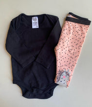 Load image into Gallery viewer, Target baby girl size 0-3 months black top pink unicorn leggings set, VGUC
