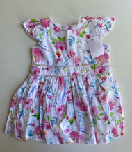 Load image into Gallery viewer, Target baby girl size 3-6 months white pink floral short sleeve party dress BNWT
