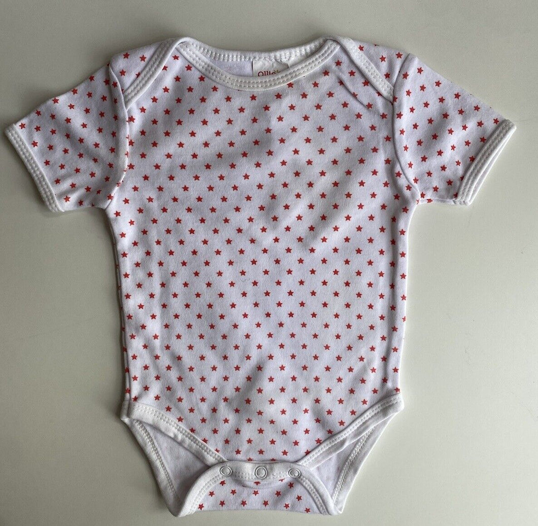 Ollie's Place baby size 0-3 months white red stars short sleeve bodysuit, VGUC