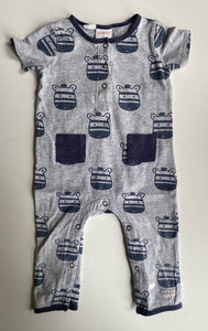 Jack & Milly baby size 6-12 months grey blue zebras one-piece, GUC