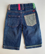 Load image into Gallery viewer, Pumpkin Patch baby girl size 3-6 months blue denim flower jeans pants, VGUC
