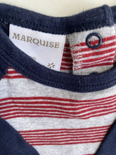 Load image into Gallery viewer, Marquise baby boy size 0-3 months grey red blue stripe bodysuit, VGUC
