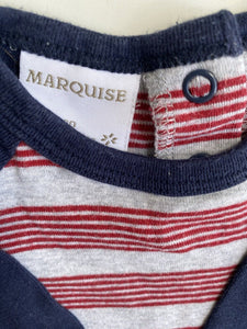 Marquise baby boy size 0-3 months grey red blue stripe bodysuit, VGUC