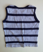 Load image into Gallery viewer, Purebaby baby size 6-12 months blue grey stripe tank top, GUC
