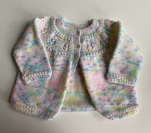 Load image into Gallery viewer, Handmade baby girl size approx. 3-6 months pink speckled knitted cardigan, VGUC
