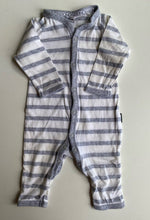 Load image into Gallery viewer, Bonds baby size 0-3 months grey white stripe one-piece growsuit, VGUC
