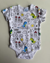 Load image into Gallery viewer, Mobi Minors baby boy size 0-3 months white bodysuit top t-shirt dinosaurs, VGUC
