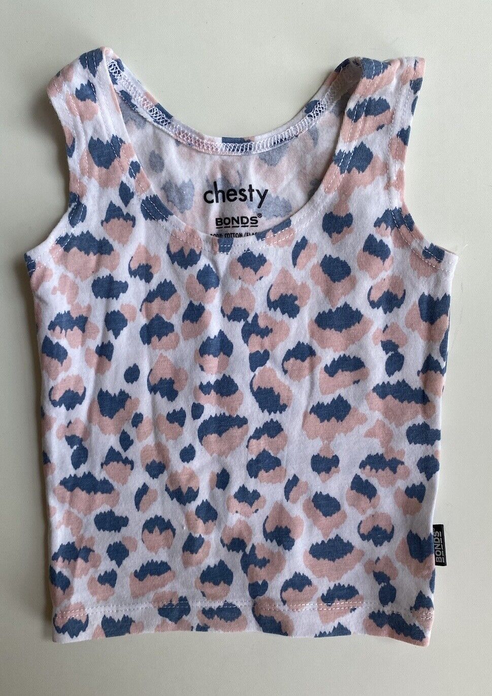 Bonds baby girl size 0-3 months chesty pink blue leopard print tank top, VGUC