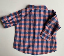 Load image into Gallery viewer, Target baby boy size 3-6 months blue pink check button up shirt top, VGUC
