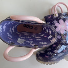 Load image into Gallery viewer, Ciao kids girls size EUR 21 purple floral glitter gumboots, VGUC
