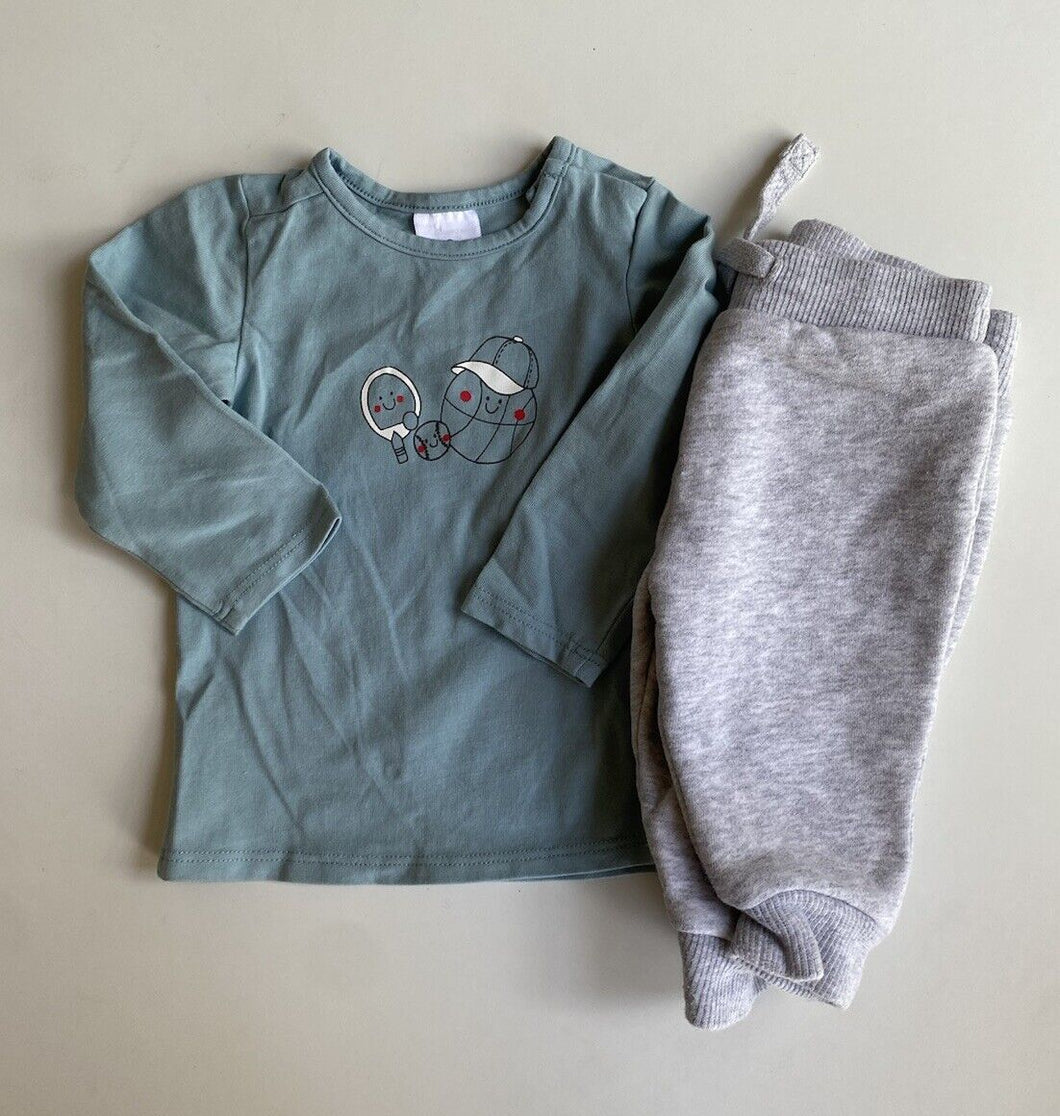Target baby size 0-3 months grey track pants blue sports top t-shirt, VGUC