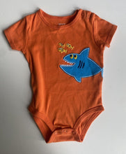 Load image into Gallery viewer, Carter&#39;s baby size 0-3 months orange t-shirt bodysuit shark fish, VGUC
