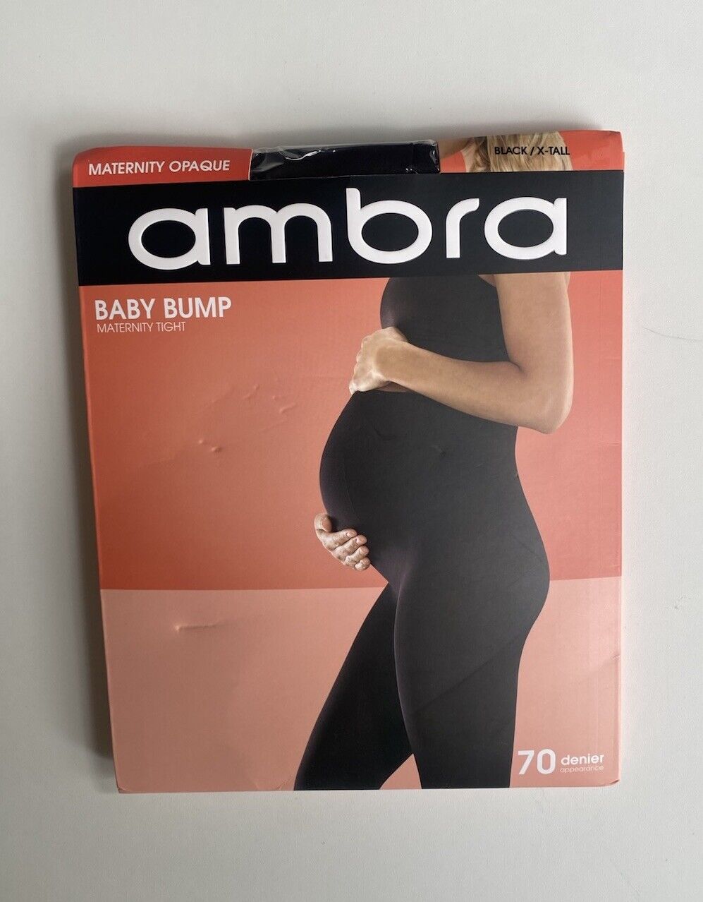 Ambra women's size X-Tall black opaque maternity baby bump tights, BNWT