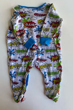 Load image into Gallery viewer, Babytown baby size 3-6 months grey one-piece superheroes ZAP! WHAM!, VGUC
