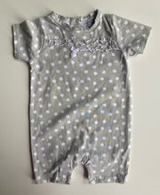 Load image into Gallery viewer, Gingerlilly baby girl size 3-6 months grey white spotted romper one-piece, VGUC
