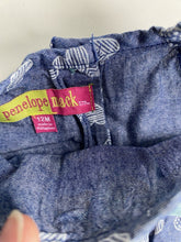 Load image into Gallery viewer, Penelope Mack baby girl size 9-12 months denim blue white hearts dress, VGUC
