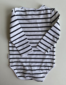 Bonds baby size 0-3 months black white stripe long sleeve bodysuit top, VGUC