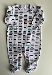 Gingerlilly baby girl size 0-3 months white black pink patterned one-piece, VGUC