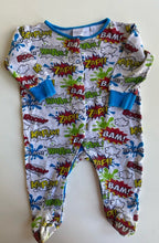 Load image into Gallery viewer, Babytown baby size 3-6 months grey one-piece superheroes ZAP! WHAM!, VGUC
