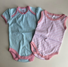 Load image into Gallery viewer, Target baby girl size 0-3 months pink blue stripe bodysuit tops bundle, VGUC
