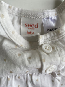 Seed baby girl size newborn white romper one-piece gold spots, VGUC