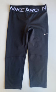 Nike Pro kids girls size L 12-13 black leggings activewear pants 3/4 length VGUC