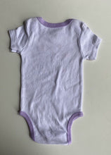 Load image into Gallery viewer, Calvin Klein baby girl size 0-3 months white purple logo heart bodysuit, VGUC
