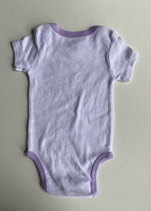 Calvin Klein baby girl size 0-3 months white purple logo heart bodysuit, VGUC