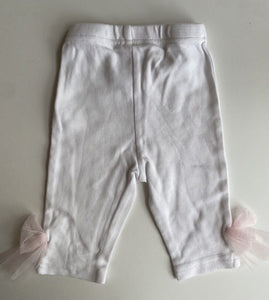 Ollie's Place baby girl size 0-3 months white leggings pants pink bows, VGUC