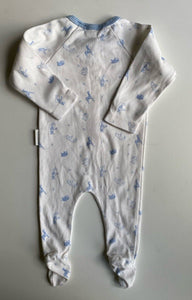 Purebaby baby size 0-3 months white blue animals one-piece growsuit, VGUC