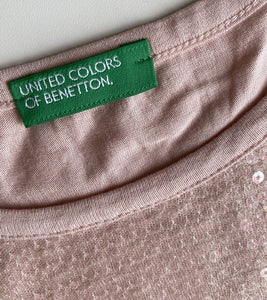 United Colors of Benetton kids girls size 7-8 years pink sequin cropped top VGUC