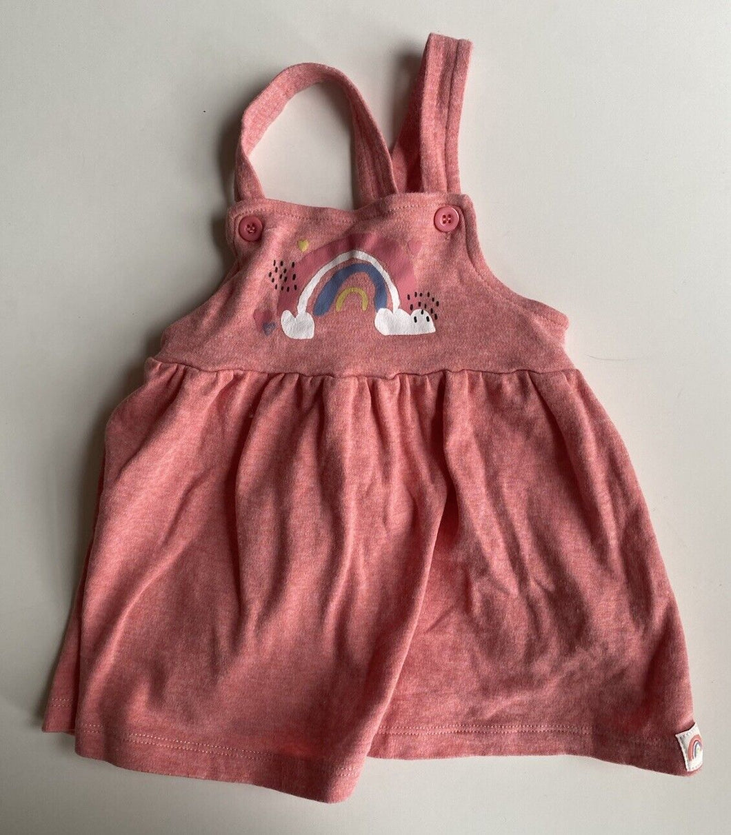 Homegrown baby girl size 3-6 months pink rainbow pinafore dress, VGUC