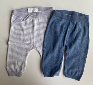 H&M baby size 0-3 months x2 knitted leggings pants blue grey stripe, VGUC