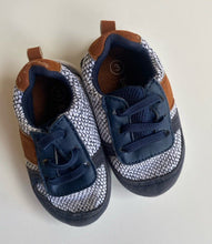 Load image into Gallery viewer, Baby Baby baby boy size 3 blue brown pull on shoes sneakers, VGUC
