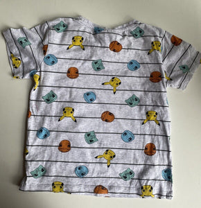 Pokemon kids boys size 7 grey stripe character t-shirt top, VGUC