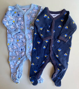 Target baby size 0-3 months x2 one-piece blue polar bears boats, VGUC