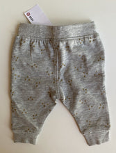 Load image into Gallery viewer, Target baby girl size 0-3 months grey drawstring track pants gold pattern, BNWT
