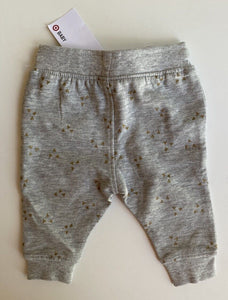 Target baby girl size 0-3 months grey drawstring track pants gold pattern, BNWT